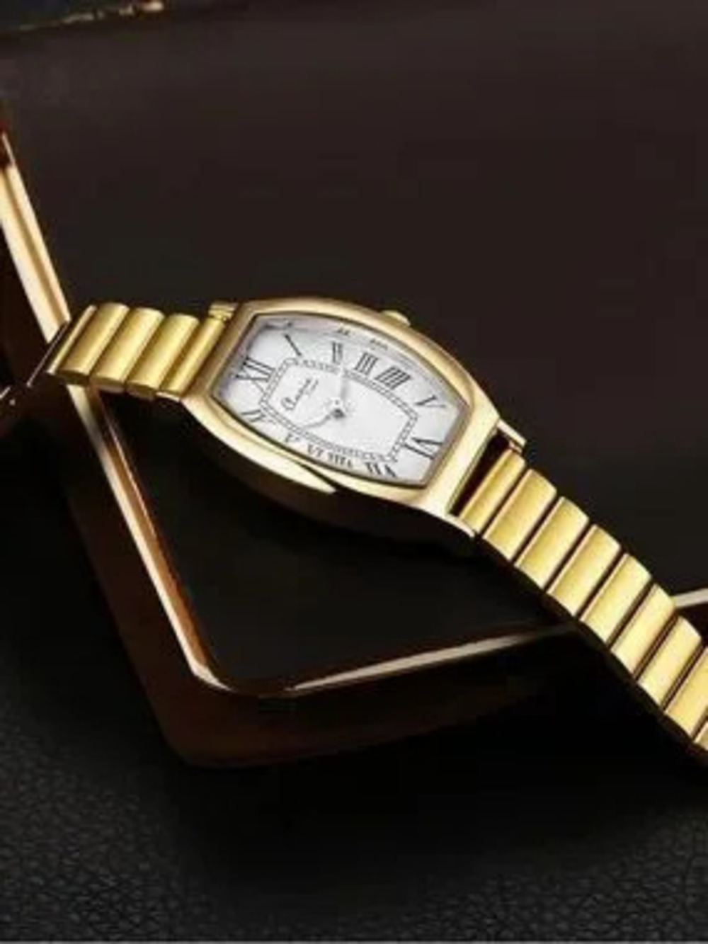 Anthropologie Gold Tonneau Bracelet Watch with White Dial